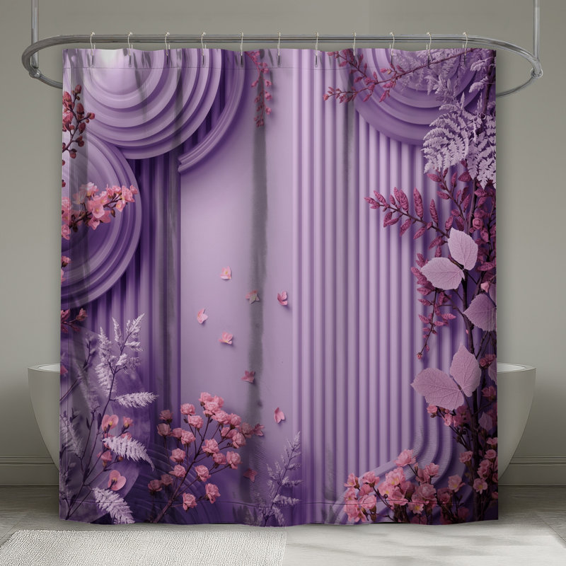 Rideaux de douche mauve à motif floral extra long, L 70 po x H 72 po