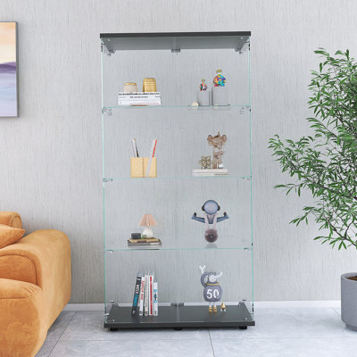 Vitrine à deux portes au sol avec 4 tablettes, parfaite pour mettre en valeur des objets de collection et des décorations à la maison ou au bureau