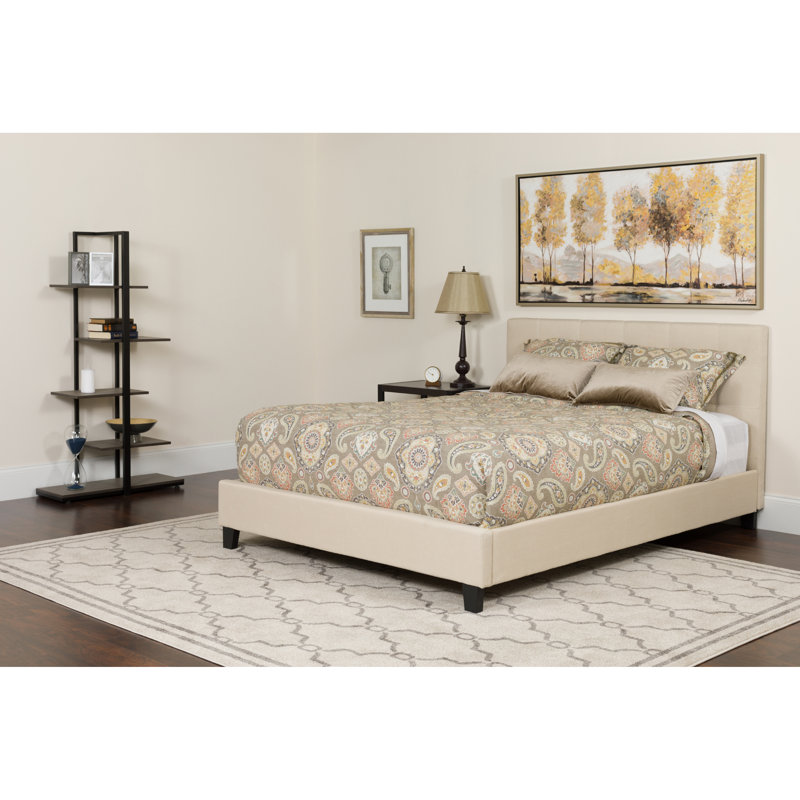 Aluino Button Tufted Platform Bed with Memory Foam Pocket Spring Mattress, Beige, Queen