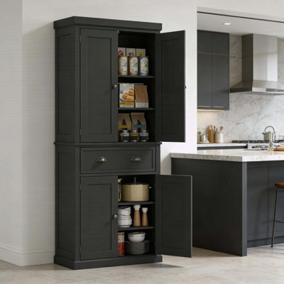 Freestanding Hall Storage Cabinet with Adjustable Shelves, Black