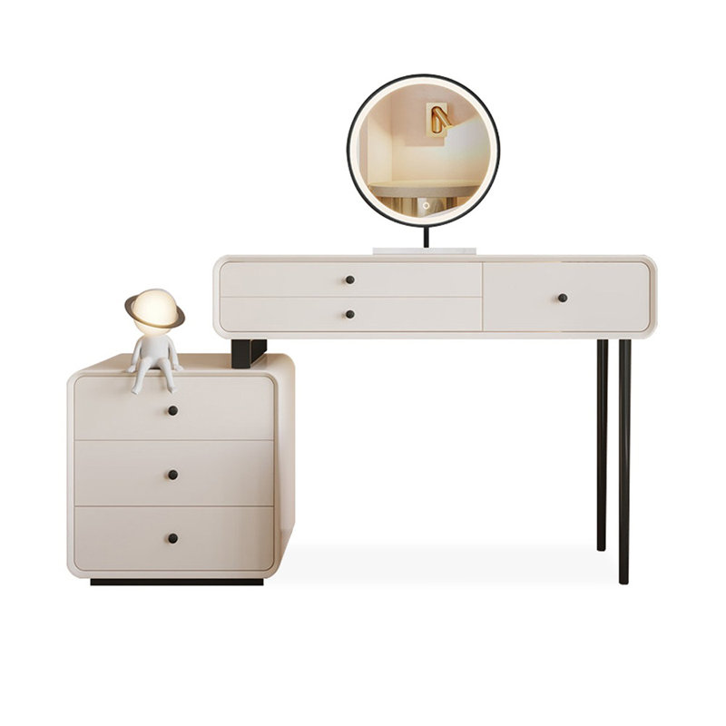 Coiffeuse avec miroir lumineux, 6 tiroirs, prise de courant