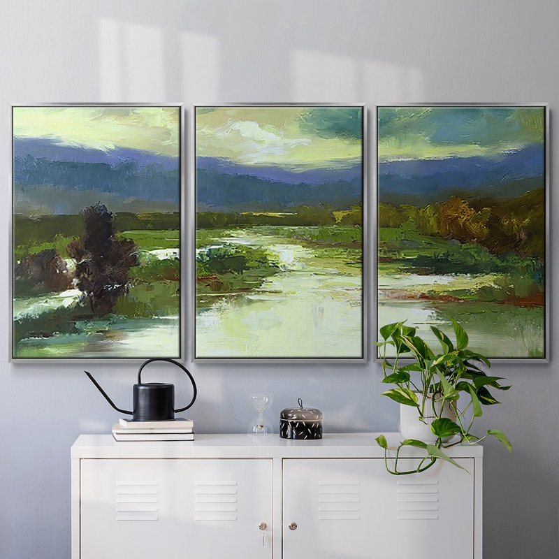 Mountain Meadow - 3 pièces, reproduction sur toile, H 40 po x l 78 po x P 2 po, Argent