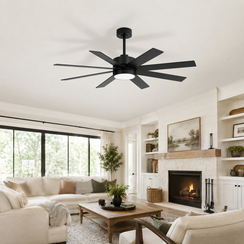 52" 8-Blade Ceiling Fan with 3CCT Dimmable LED Light Kit And Remote , 6-Speed Noiseless Reversible DC Motor