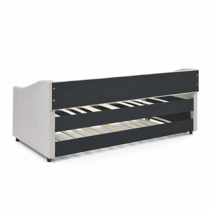 Lit de jour avec lit gigogne simple, Beige, Lit simple