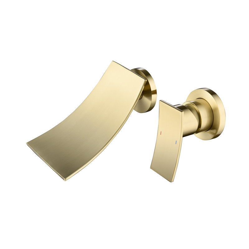 Elegant Wall Mount Bathroom Tap In Gold - Gentle Waterfall Flow For A Serene Tub Mounted Faucet Natural Effect Relaxing
