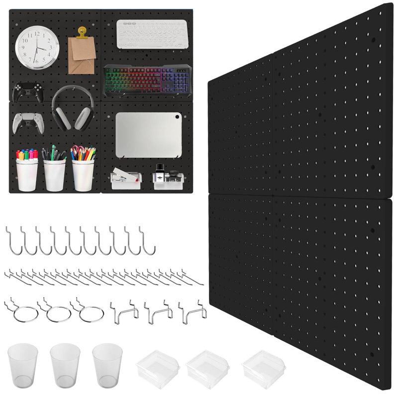 Trousse d'organisation murale modulaire en plastique à panneaux perforés, Black