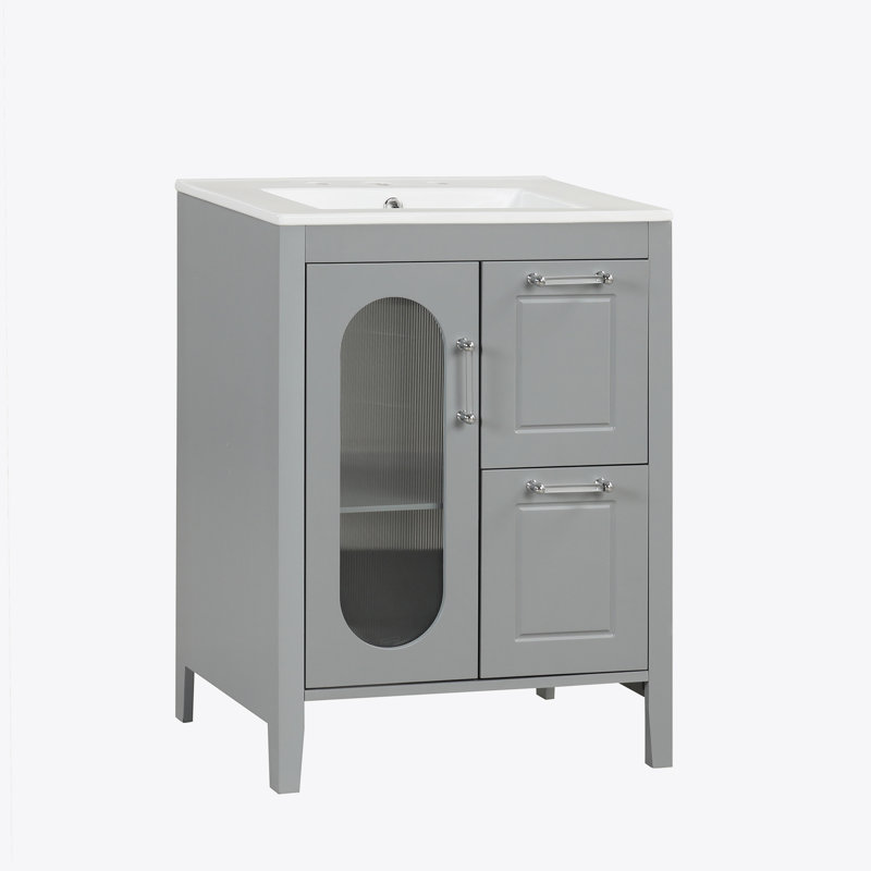 Meuble-lavabo avec lavabo, meuble-lavabo avec deux tiroirs et porte, tablette réglable