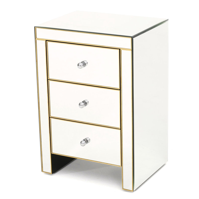 Table de chevet à miroir Clarion avec détails dorés Clarion