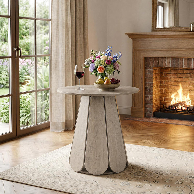 Table de salle à manger ronde 31,5 po pour 2 à 4 personnes, petite table de cuisine circulaire avec base à piédestal, table de ferme en bois peu encombrante