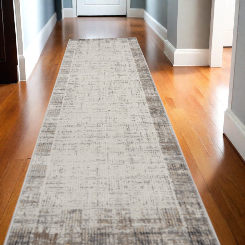 Tapis de couloir abstrait 16 po ivoire et gris