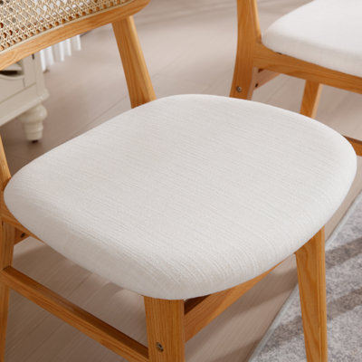 Upholstered Seat Solid Wood Dining Chair,Rattan Back Side Chair For Living Room/Dining Room