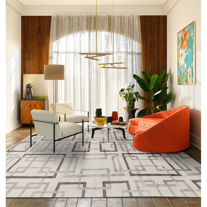 Modern Tibet Hand Knotted Geometric Area Rug, Rectangle 4' x 6'