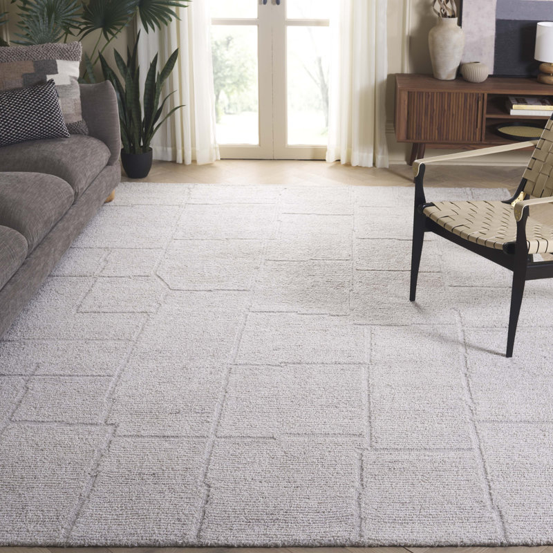 Favio Hand Tufted Pet Yarn/Wool Solid Color Rug in Beige, Rectangle 8' x 10'