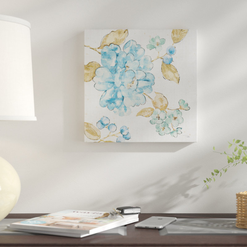 «Blue Blossom II», reproduction sur toile tendue, H 26 po x l 26 po x P 1,5 po, Toile tendue, Pas de tapis