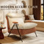 Fauteuil d'appoint moderne, structure en bois massif, revêtement en chenille et cuir, siège confortable pour le salon, la chambre et le balcon.-216238417