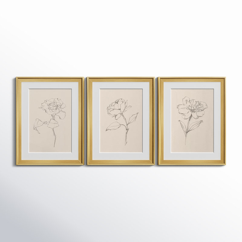 «Floral Contour Study I», reproduction encadrée de qualité supérieure, prête à être accrochée, Cadre doré, Blanc
