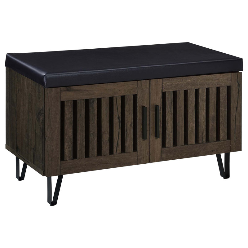 Clackamas Smoked 2-Door Storage Bench With Padded Seat And Ample Interior Space, Perfect For Entryways And Living Rooms., Oak