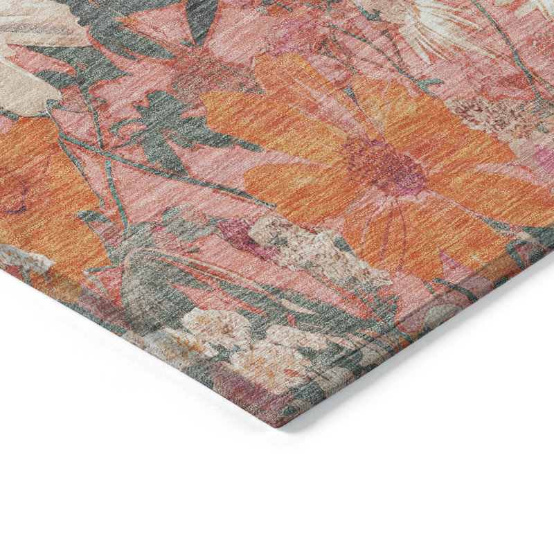 Tapis rosé intérieur / extérieur lavable à la machine Claudian ACN1507, Tapis de couloir 2 pi 3 po x 7 pi 6 po