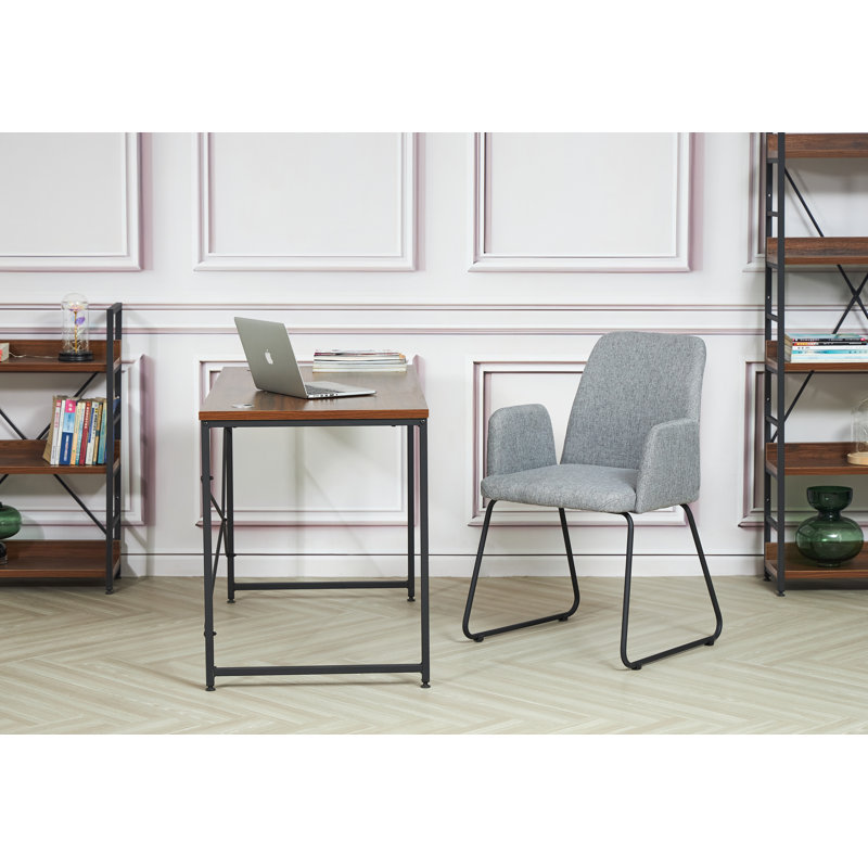 2 Keeter Upholstered Armchair With Black Metal Legs, Light Grey