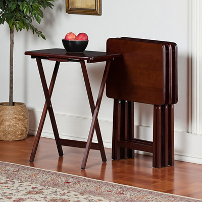 Ensemble de tables-collations pliables 4 pièces Theo, en bois massif brun foncé, L 18,93 po x P 14,29 po