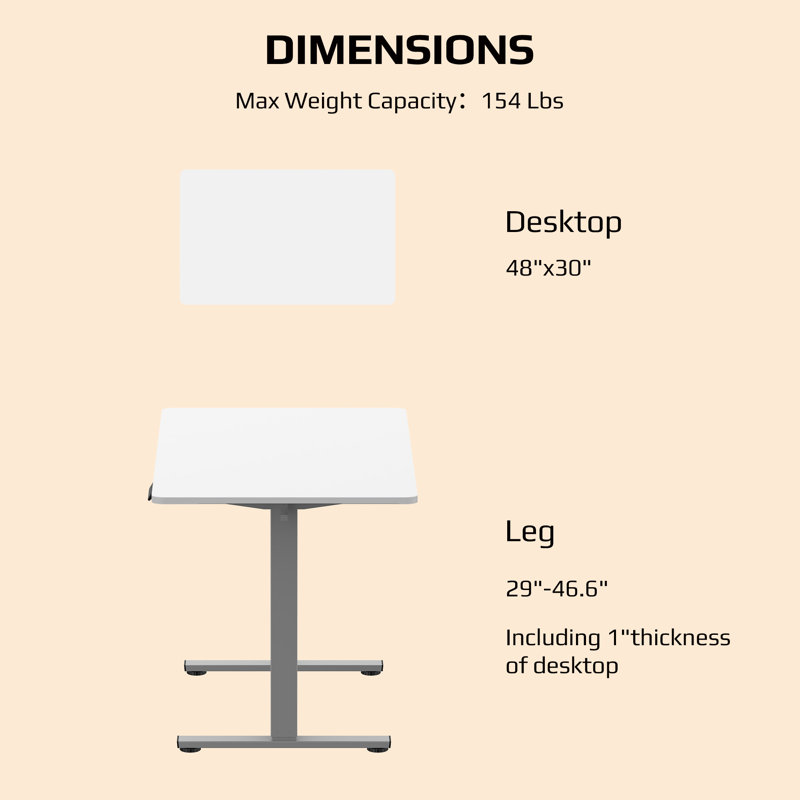 Bureau debout réglable Dojtcho Home Office, H 46,6 po x l 48 po x P 30 po, Blanc / gris