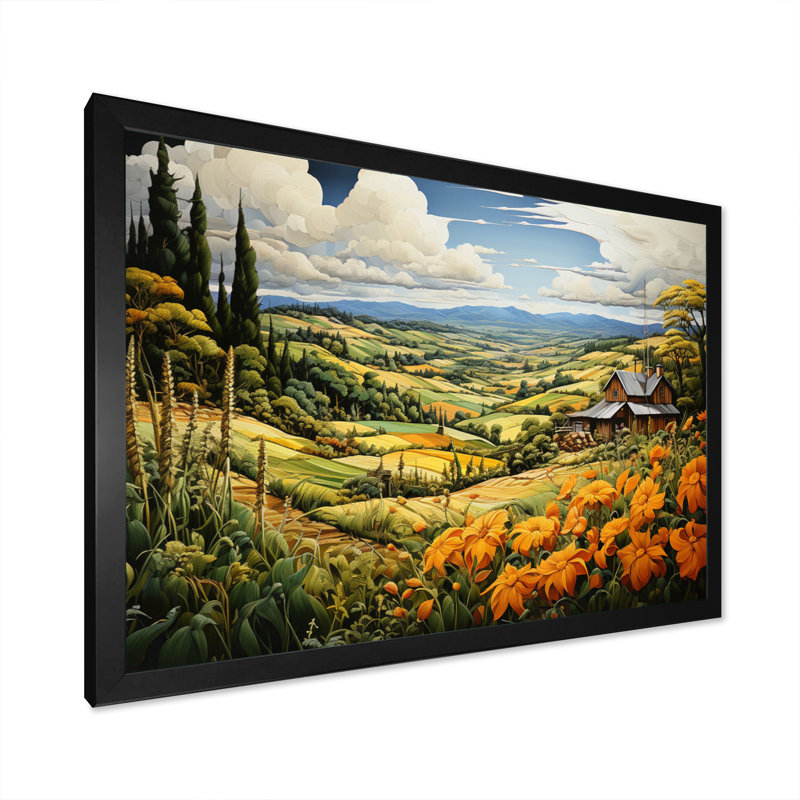 «Countryside Pastoral Patchwork I», reproduction, Cadre simple noir, H 24 po x l 32 po x P 1 po