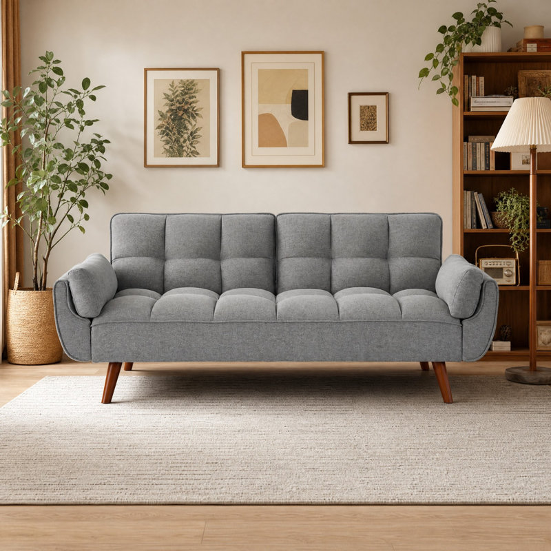 Linen-Upholstered Folding Sofa, Adjustable Recliner-Style Sofa Bed, Suitable For Living Rooms, Apartments, Or Offices, Gray