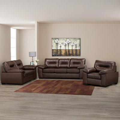 Linhay Three Piece Leather Sofa, Loveseat And Chair Set
