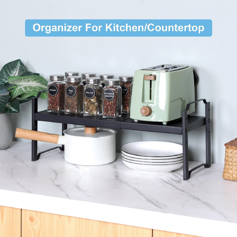 2 Pack Expandable Cabinet Countertop Shelves, Stackable Shelves Organizers, Adjustable Counter Cupboard Pantry Organizer Shelf Rack Stand