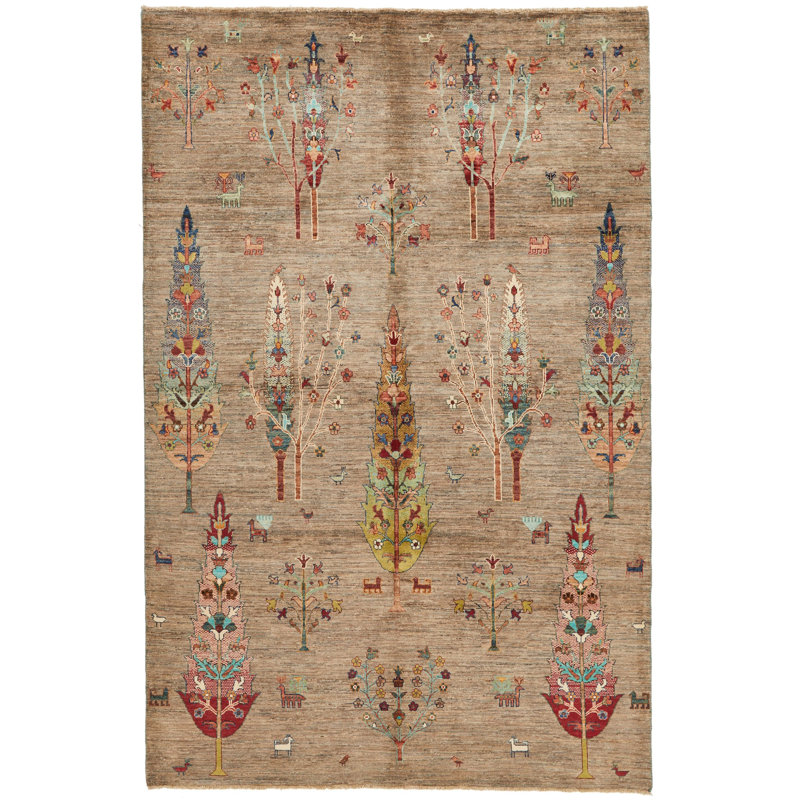 Tapis tribal brun et multicolore 6 x 9