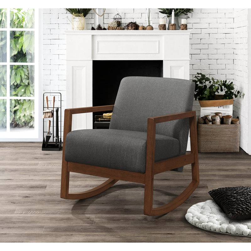 Élégante chaise d'appoint à bascule grise avec revêtement doux et siège rembourré confortable, coussin, look moderne pour le salon,