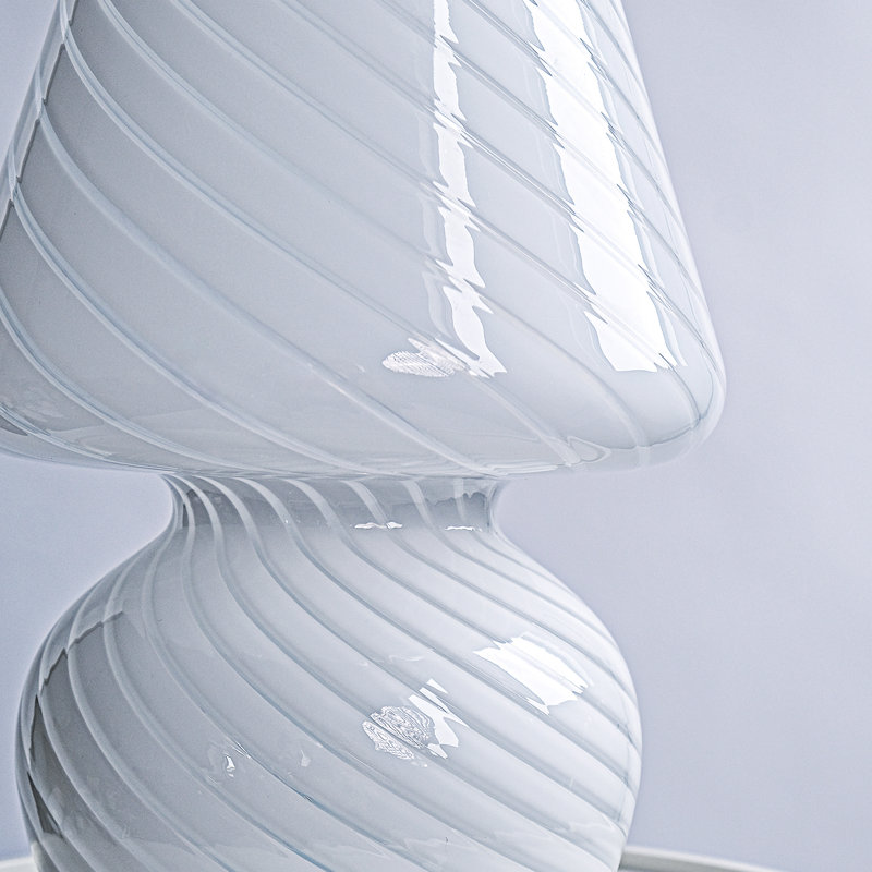 Lampe champignon en verre blanc