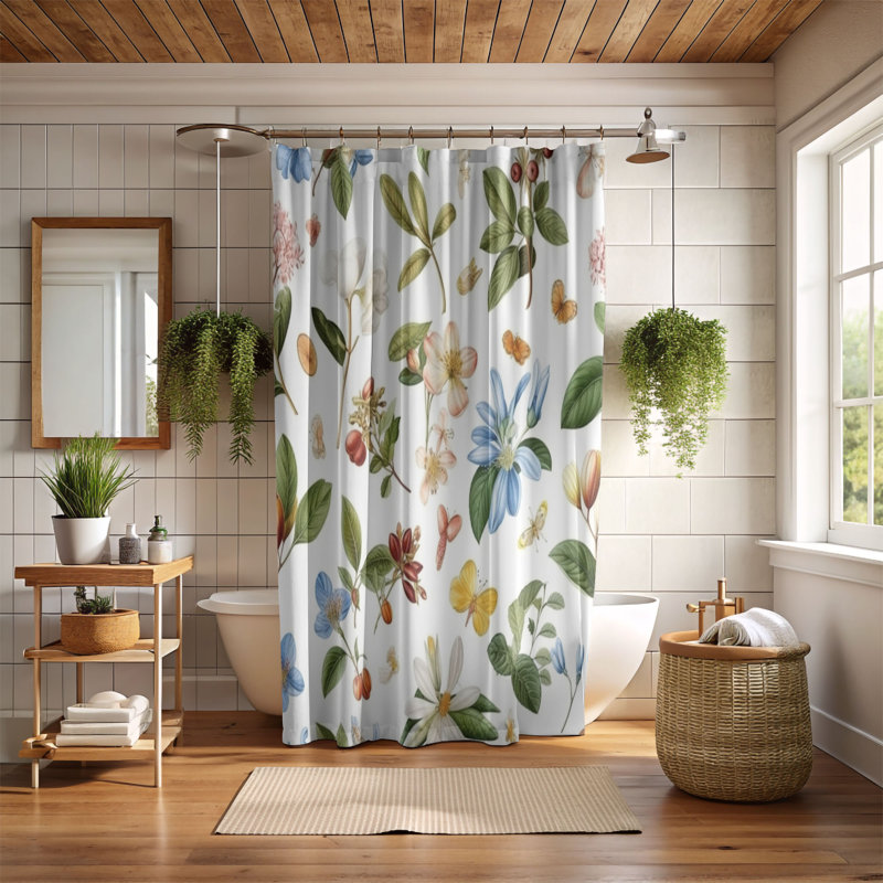 Antique Florals - Rideau de douche standard 1 pièce, H 74 po x l 71 po