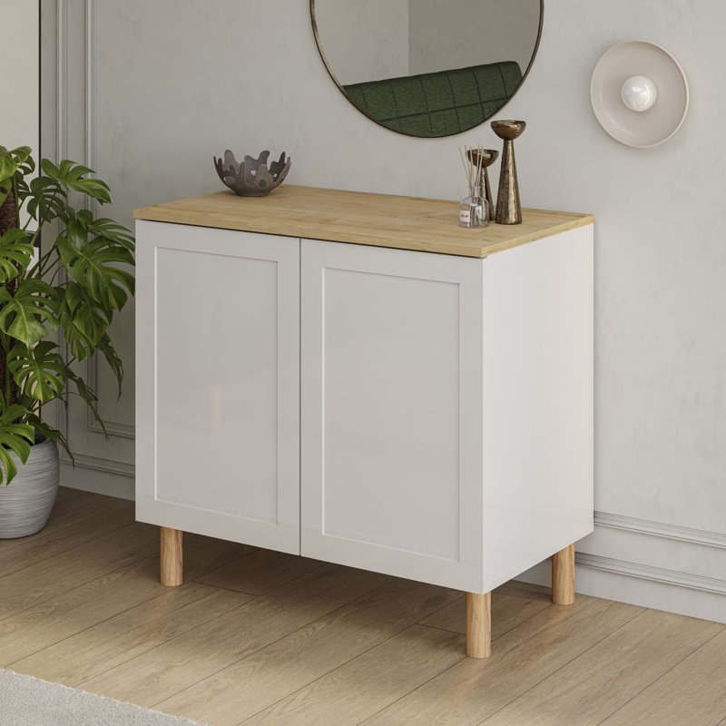 Buffet de 35 po de largeur Boli, Blanc / Chêne, 35 po de largeur