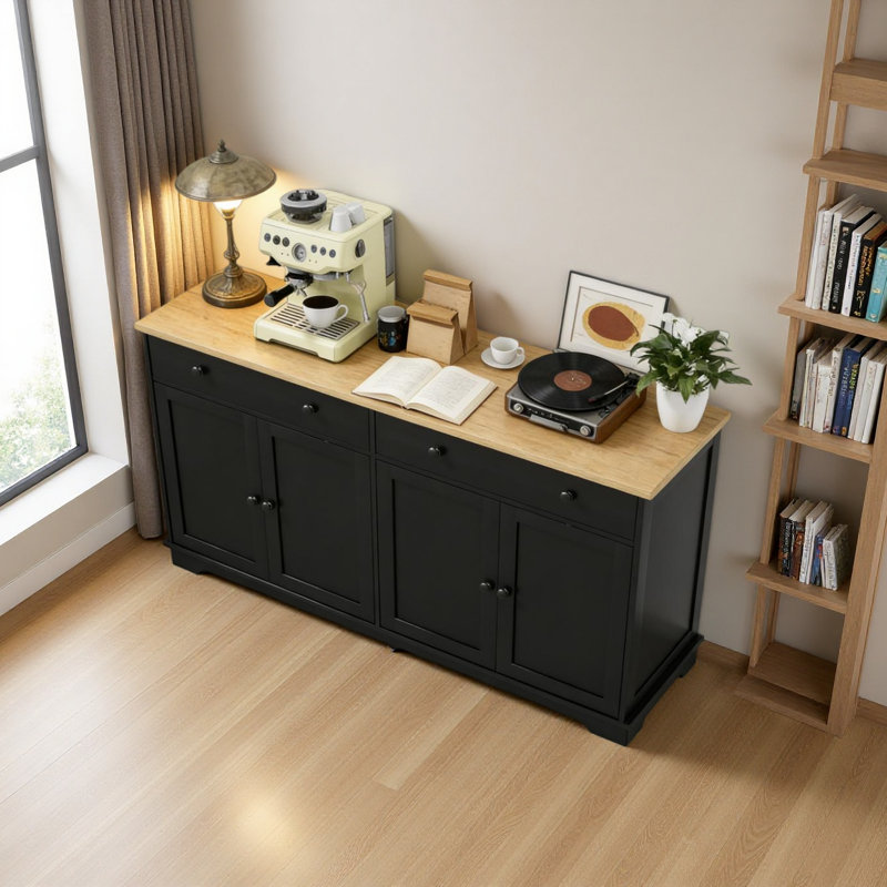 Elegant Style Buffet Cabinet With Storage Drawers,Sideboard, Adjustable Shelves For Your Home, Black