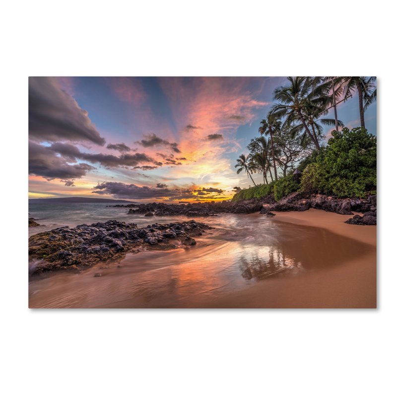 Hawaiian Sunset Beach Canvas Art in Pink and Blue