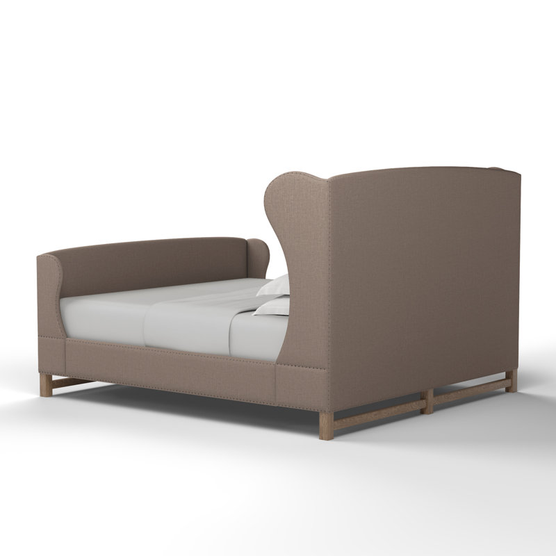 Herbert Upholstered Wingback Bed, Queen, Box Weave Linen Pumice, Weathered