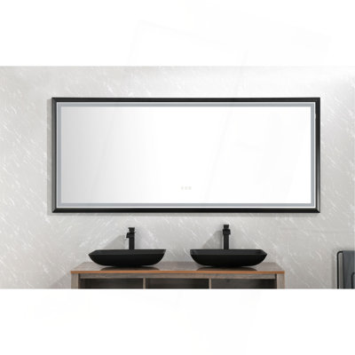 Miroir de salle de bain surdimensionné à DEL à cadre rectangulaire anti-buée