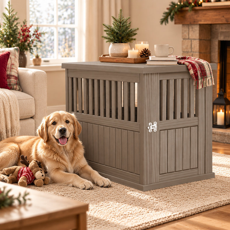 Meuble de 25,29 po H résistant aux intempéries pour chien de petite et moyenne taille (brun clair / gris), Brun clair (gris)