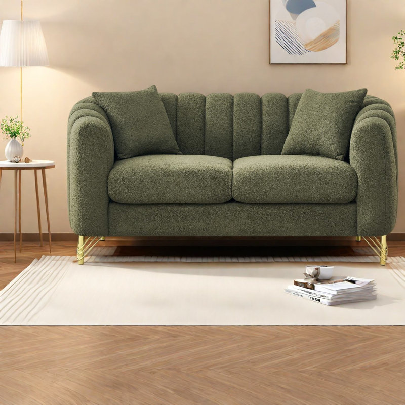 Canapé deux places Teddy de 2,5 cm, canapé vert avec pattes en métal doré pour appartement ou maison