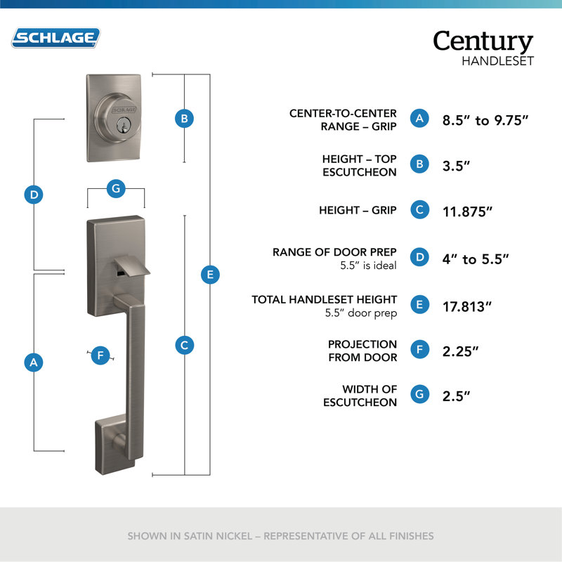 Century Handleset with Single Cylinder Deadbolt and Latitude Door Lever and Rosette, Matte Black