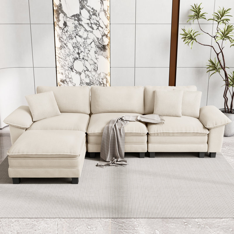 Canapé modulaire de 124 po, canapé surdimensionné en L avec repose-pieds et canapé profond à 4 places avec coussin décoratif