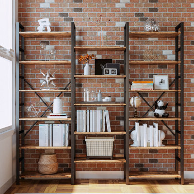 Maziah Bookcases And Bookshelves Triple Wide 5 Tiers Industrial Bookshelf, Large Etagere Bookshelf Open Display Shelves With Metal Frame For Living Room Bedroom Home Office