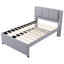 Lit gigogne double avec revêtement en lin gris - plateforme de taille Design flexible en gris. Construire. Aucun sommier tapissier requis. Aire de repos confortable