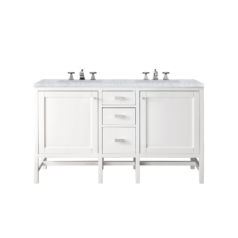 Addison Double Vanity, Glossy White, Carrara White, 8" Widespread