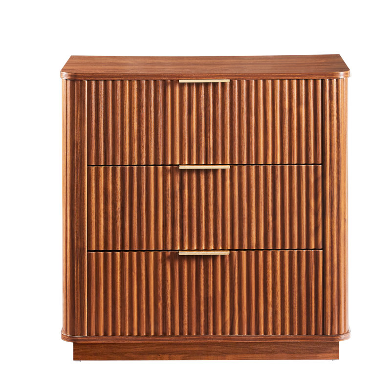 Commode 3 tiroirs en noyer, vague incurvée, entrées, imperméable et rayure - table de chevet, solution de rangement décorative pour petit espace