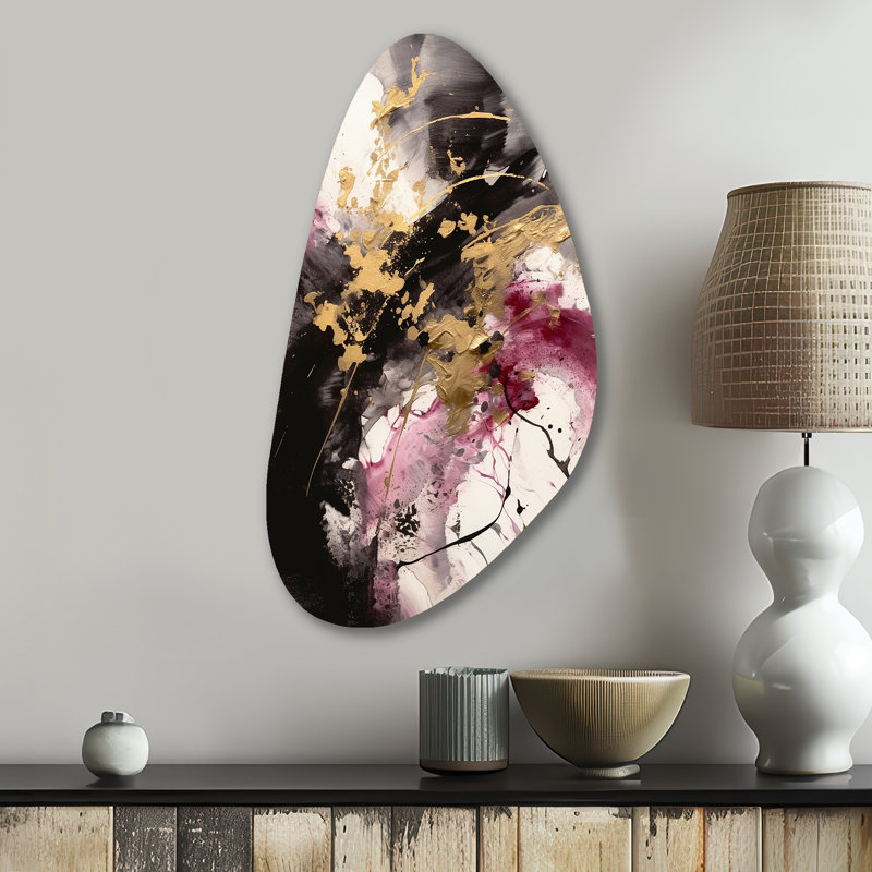 Gold and Pink Fluid Fusion II - Abstract Asymmetrical Metal Wall Art, Modern Unique Shape Metal Art Print