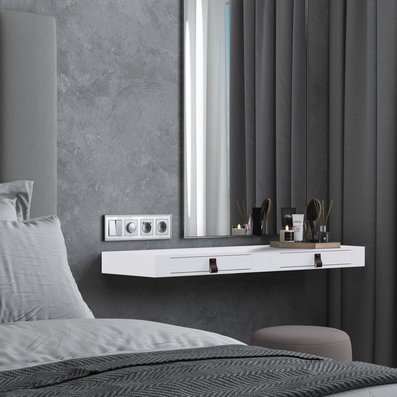 Ensemble de 2 tablettes flottantes avec tiroir (ensemble de 2), Blanc