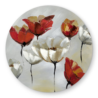 Abstract Red and White Flowers Rug | Round Outdoor Living Decor