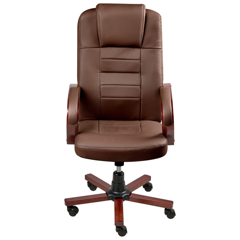 Leather Office Chair with Headrest, Dark Brown